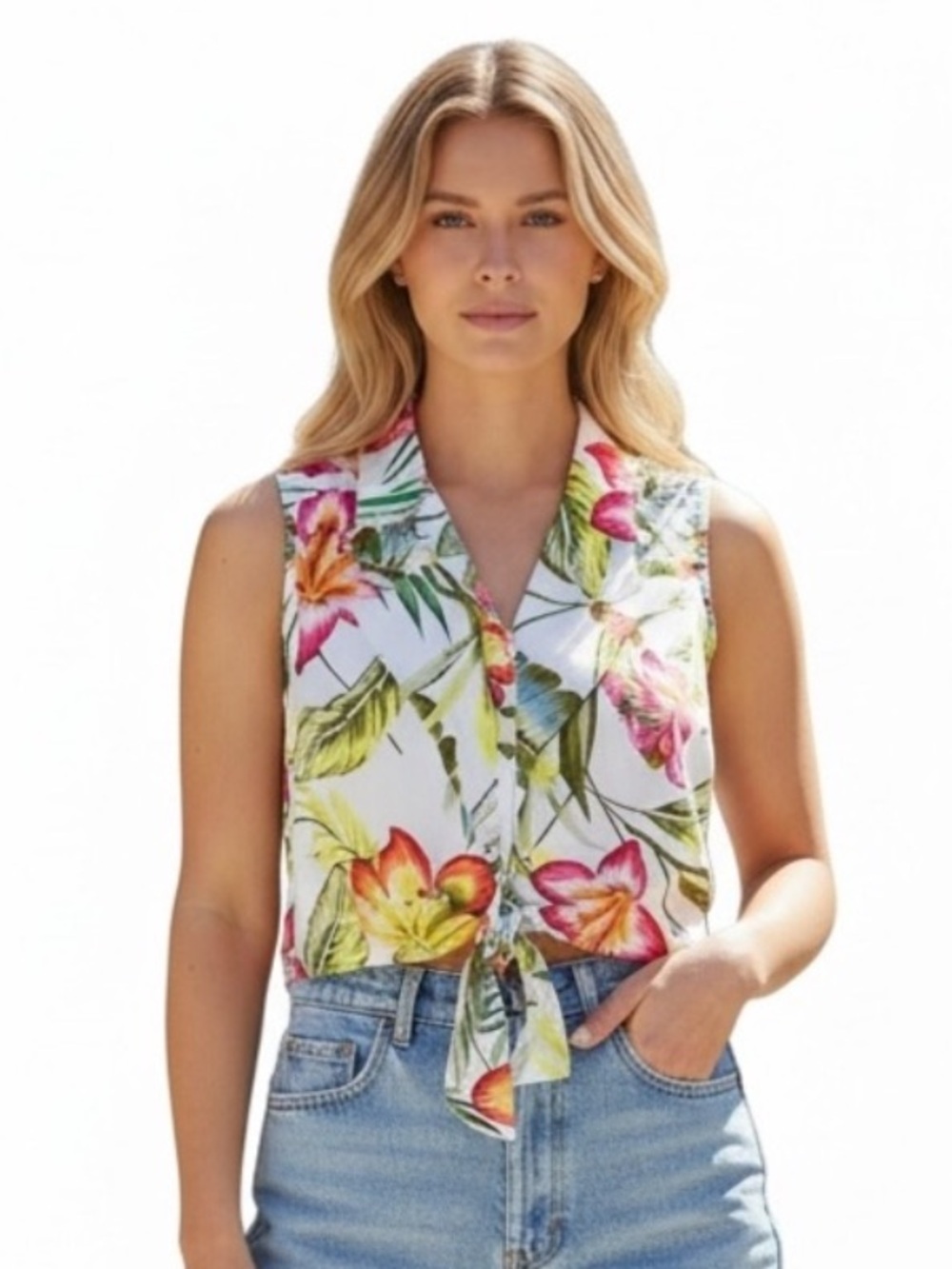 Le Superbe NWOT Hibiscus Floral Waist Tie Top Size 10